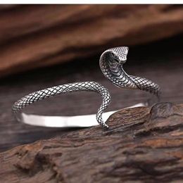 Pure Silver Snake Open Bangles For Women Men Gift About 18cm Vintage Animal Bracelet Thai Jewelry SQM086 Bangle2695