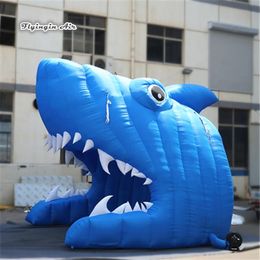 Inflatable Sea Animal Mascot Tunnel 5m Giant Blue Blow Up Shark Head With Open Mouth For Entrance Decoration227f