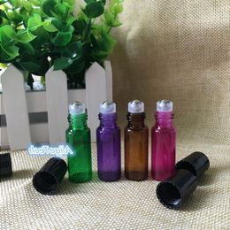 Wholesale 4 Colors 1200Pcs Empty 5ml Perfume Sample Roll Bottles Glass Bottle Roller Metal Bottle 5 ml Essential Oil Roller Ball Bottle Fccb