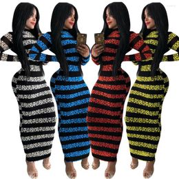 Casual Dresses 2023 European And American Cross-autumn Winter Women's Fashion Pencil Skirt Striped Print Long-sleeved Dress