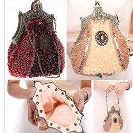 2016 New Evening Bag Handmade Glass Beads Clutch Bag Delicate Banquet Bags Vintage Wedding Party Purse243t