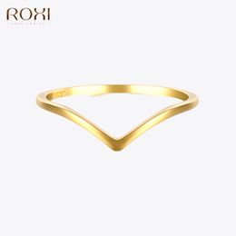 ROXI Simple Thin 925 Sterling Silver Rings for Women Anti-allergy Smooth Couple Wedding Rings V Shape Smooth Slim Knuckle Rings