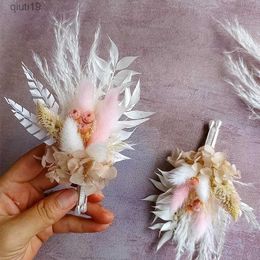 Dried Flowers Mini Dried Flower Boutonnieres for Bridesmaid Corsage Boho Rustic Wedding Groom and Groomsmen Dusty Pink Decoration R230720
