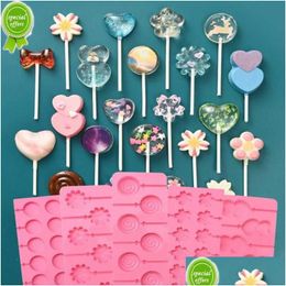 Baking Moulds New Cute Flower Round Sile Lollipop Molds Jelly And Candy Cake Mold Variety Shapes Decorating Form Bakeware Drop Deliv Dh1En