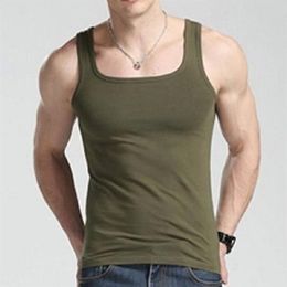 Men's Tank Tops Summer Men Casual Top Cotton Square Collar Solid Fitness Bodybuilding Sleeveless XXL Plus Size Clothes237U