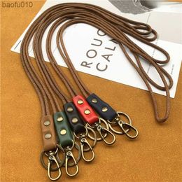 Lanyard Cowhide With Nylon Landyard High Quality Keychain on the Phone Charm Leather Mobile Phones Strap Accessories Keycord L230619