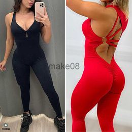 Women's Tracksuits 2023 Thick Pad Jumpsuit Sport Women Yoga Set Bodysuit For Fitness Wear Gym Sportswear High Elastic Workout Running Clothes J230720