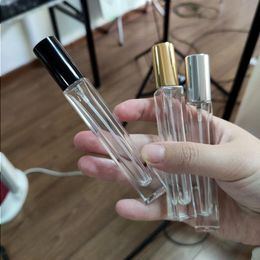 Square Transparent 10ml Glass Spray Bottle Empty Refillable Perfume Atomizer with Gold Silver Black Cap Portable Sample Glass Perfume V Bohi