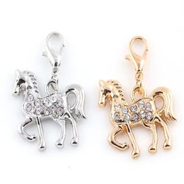 20x23mm Gold Silver Colour 20PCS lot Rhinestones Horse Pendant Charm DIY Hang Accessory Fit For Floating Locket Jewelrys325P