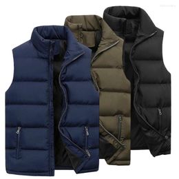 Men's Vests Sleeveless Coat Autumn Winter Men Waistcoat Stand Collar Stylish Pure Colour Straight For Daily Wear