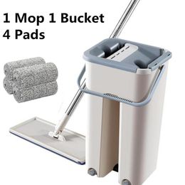 New Floor Mop Set Automatic Mop And Bucket Avoid Hand Washing Microfiber Cleaning Cloth Flat Squeeze Magic Wooden Floor Lazy Mop T318W