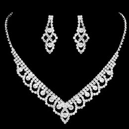 FEIS pierced flower shinny diamond necklace and earings set bride jewerly siliver wedding anniversary accessories320A