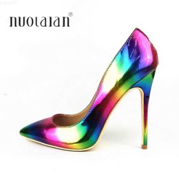 Sandals Brand fashion Women Shoes Colourful Rainbow Printed Woman Shoes Sexy Stilettos High Heels 12cm/10cm/8cm Pointed Toe Women Pumps L230720