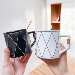 Mugs 400ML Modern Nordic Style Mug With Lid And Spoon For Women Men Matte Ceramic Coffee Cup Set Birthday Gift Milk Tea