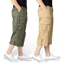 Long Length Cargo Shorts Men Summer Multi-Pocket Casual Cotton Elastic Capris Pants Men Military Tactical Short Breeches 4XL