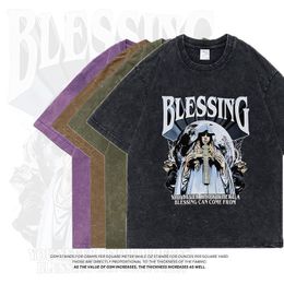 Men's T-Shirts Extfine Mary Blessing T-shrits Men Streetwear Tie Dye T Shirt Oversized Acid Washed Cross T shirts Top y2k Men's Clothing 230719