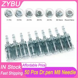 50 Pcs Dr.pen M8 Needles Cartridge Bayonet Cartridges 11 16 24 36 42 Pin 3D 5D Nano Silicone Needle MTS Micro Skin Needling Dermapen Derma Pen Replacement Tip