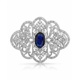 2 Inch Vintage Look Clear Rhinestone Crystal Diamante Wedding Jewelry Brooch With Blue Stone2912