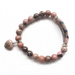 SN0862 8 mm Natural Rhodonite Pendant Bracelet for Women New Arrival Design Gem Stone Yoga Bracelet Trendy Balance Jewelry325S