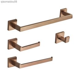 Rose Gold Bathroom Accessories Set Hardware Paper Holder Towel Bar Rack Rail Rod Robe Hook Hanger Wall Mount Brushed Rose Gold L230704