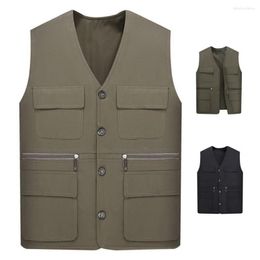 Men's Vests Men Vest Jacket Male V Neck Washable Pure Color Inner Pockets Cargo Coat Dressing