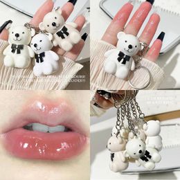 Lip Gloss Water Mirror Glass Lipstick Cute Bear Keychain Glaze Long Lasting Waterproof Matte Makeup