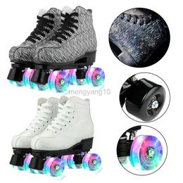 Inline Roller Skates Roller Skates Shoes Reflective PU Leather Adult Rink Double Row Flash Quad Skate 4 Wheels Sliding Inline Skating Sport Sneaker HKD230720