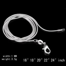 Big Promotions 100 pcs 925 Sterling Silver Smooth Snake Chain Necklace Lobster Clasps Chain Jewellery Size 1mm 16inch --- 24inch293t