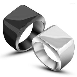 Wedding Rings Cool Simple Square Plain Signet Mens Ring Stainless Steel Black Silver Color Never Fade Fashion Male Brand Jewelry Gift