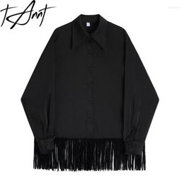 Women's Blouses Tannt Women Shirt Tassels Patchwork Long Sleeves Black Blouse Tops Asymmetry Loose Casual For 2023