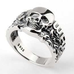 Real 925 Sterling Silver Skull Ring Skeleton European Punk Cool Street Style for Men Fashion Jewelry223n