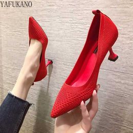 Sandals Ol Office Lady Shoes High Heels Knit Stretch Fabric Pumps Women Dress Shoes Black Basic Pump Pointed Toe zapatos mujer Spring L230720