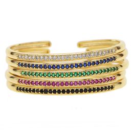 inner diamater 58-60 open adjust bangle bracelet cz paved circle band classic colorful birthstone gold plated women bracelets2040