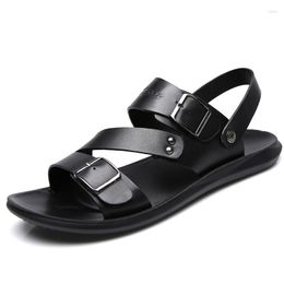 Sandals Concise Men's Solid Colour PU Leather Men Summer Shoes Casual Comfortable Open Toe Soft Beach Footwear Male