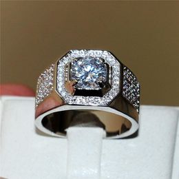 Fashion 10KT white gold filled Gemstone Zircon Diamond Ring for Men Vintage Jewellery CZ Anel Masculino Engagement Wedding Band Ring2103