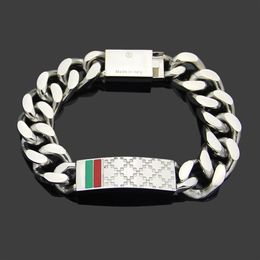 2022 Retro fashion red and green enamel Cheque square block bracelet men's Stainless steel 19cm women's bracelet205n