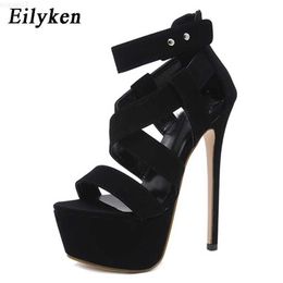 Sandals Eilyken Summer Gladiator Sandals High Heels Ankle Boots Zipper Buckle Strap Stiletto Peep Toe Women Pumps 16cm L230720