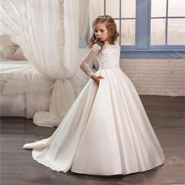 2020 New Cute Cheap Ivory Flower Girl Dresses For Wedding Custom Made New Arrival Pageant Dress Long Sleeves and Appliques Sat310p