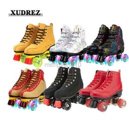 Inline Roller Skates Skating Shoes Patines Wrotki Leather Roller Skates Double Line Skates Shoes Women Lady Adult Skating Rollers Pu 4 Wheels patins HKD230720