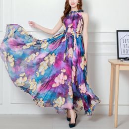 Basic Casual Dresses Summer Sleevelss Suspender Maxi Dress for Women Sexy Backless Beach Purple Boho Robe Femme Sundress Floral Dress Po 230719