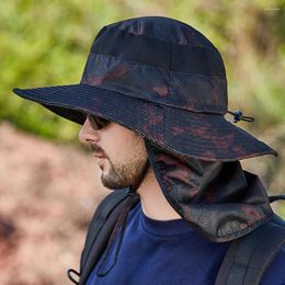 Berets Men Bucket Hat Breathable Colorful Windproof Sunproof Camping Hiking Mountain Climbing Fishing Cap Headgear Cyan