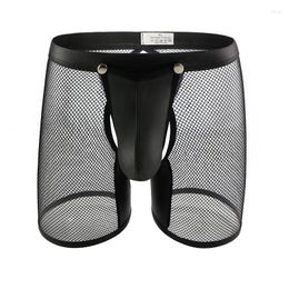 Underpants Men's Underwear Boxers Mesh Low Waist Sexy Hollow Perspective Front Back Open Separation U Convex Men Shorts