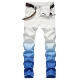 GINZOUS Men's Gradient Color Stretch Jeans Fashion Fancy Slim Pencil Pants Streetwear Trousers Designer Cut Style 20213054