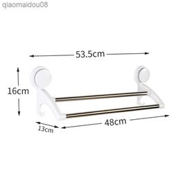 Dual-layer Rail Shelf Suction Towel Rack Stainless Steel Wall Mount Bathroom Towel Holder Rack Bathroom Kitchen Accessories