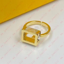 Gold square ring ring, water crystal embellished metal personality simple, jewelry, gifts