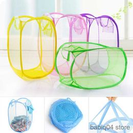 Storage Baskets Foldable Net Laundry Bag Pop Up Mesh Washing Foldable Laundry Basket Bag Bin Hamper Storage R230720