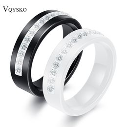 VQYSKO Black White Ceramic Ring With One Row Australia Zircon Wedding Engagement Rings for Women