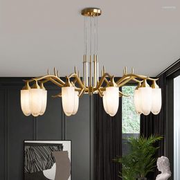 Chandeliers LED Art Chandelier Pendant Lamp Light American Copper Dining Crystal Glass Luxury Hanging Bedroom Lobby Nordic Simple Fixture