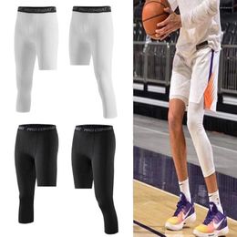 Gym Clothing Elastic Waist Mens Compression Skinny Tights Single-leg Basketball Trendy Sports Training Cropped Bottom Stretch Shaping