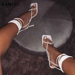 Sandals Summer Women Sandals Narrow Band Vintage Square Toe High Heels Cross Strap Thong Sandals Women V Shape Design Shoes Women L230720